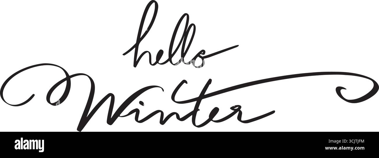 Hello winter text font calligraphy hand written lettering script black ...