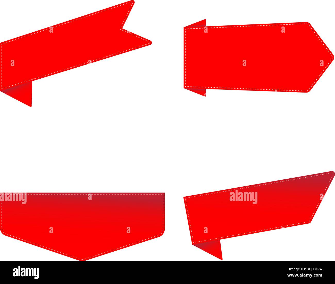 Set of red ribbon banners with folded edges, vector design elements for highlights and promotions Stock Vector