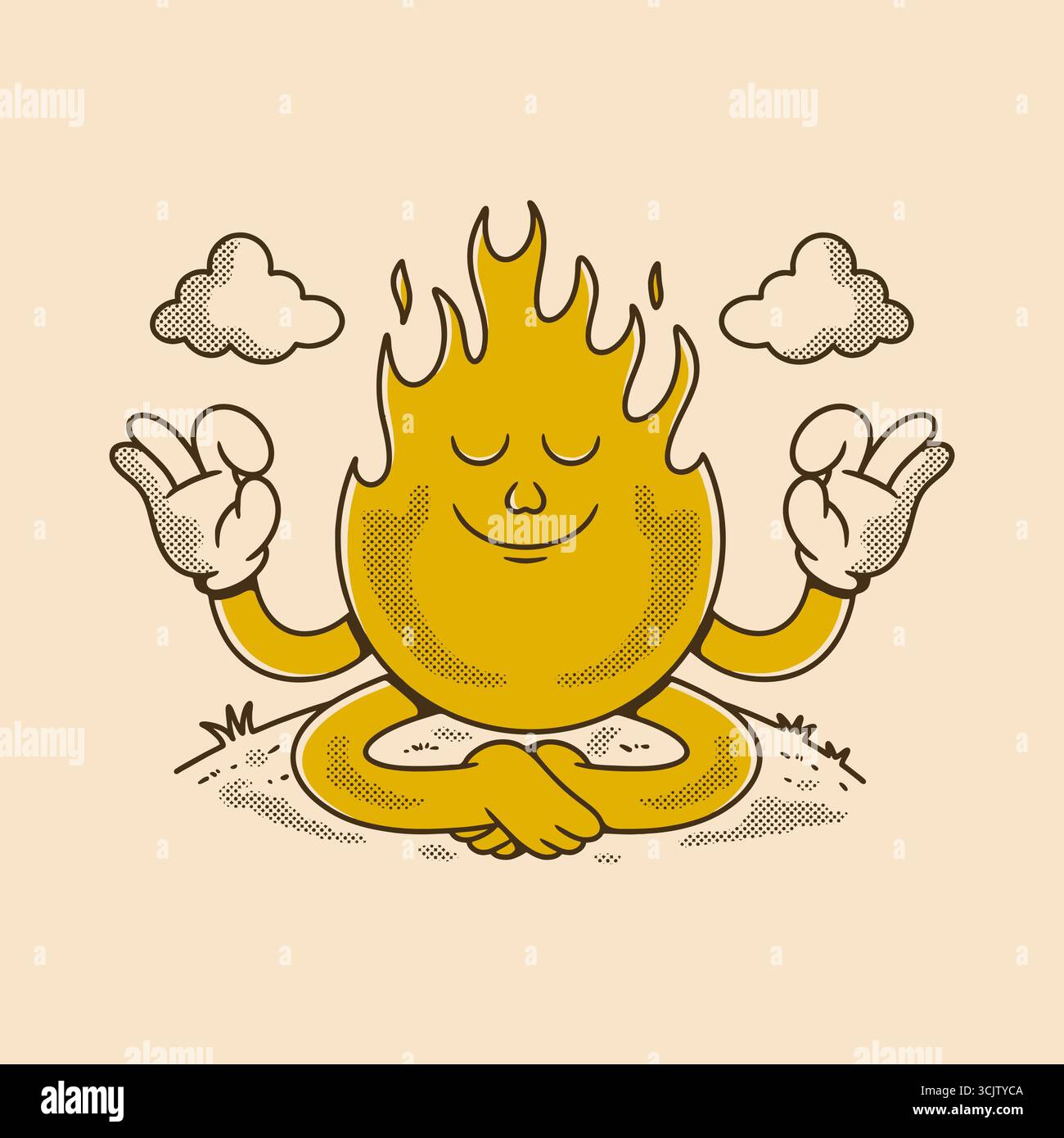 Calm flame character illustration with vintage cartoon touch Stock ...