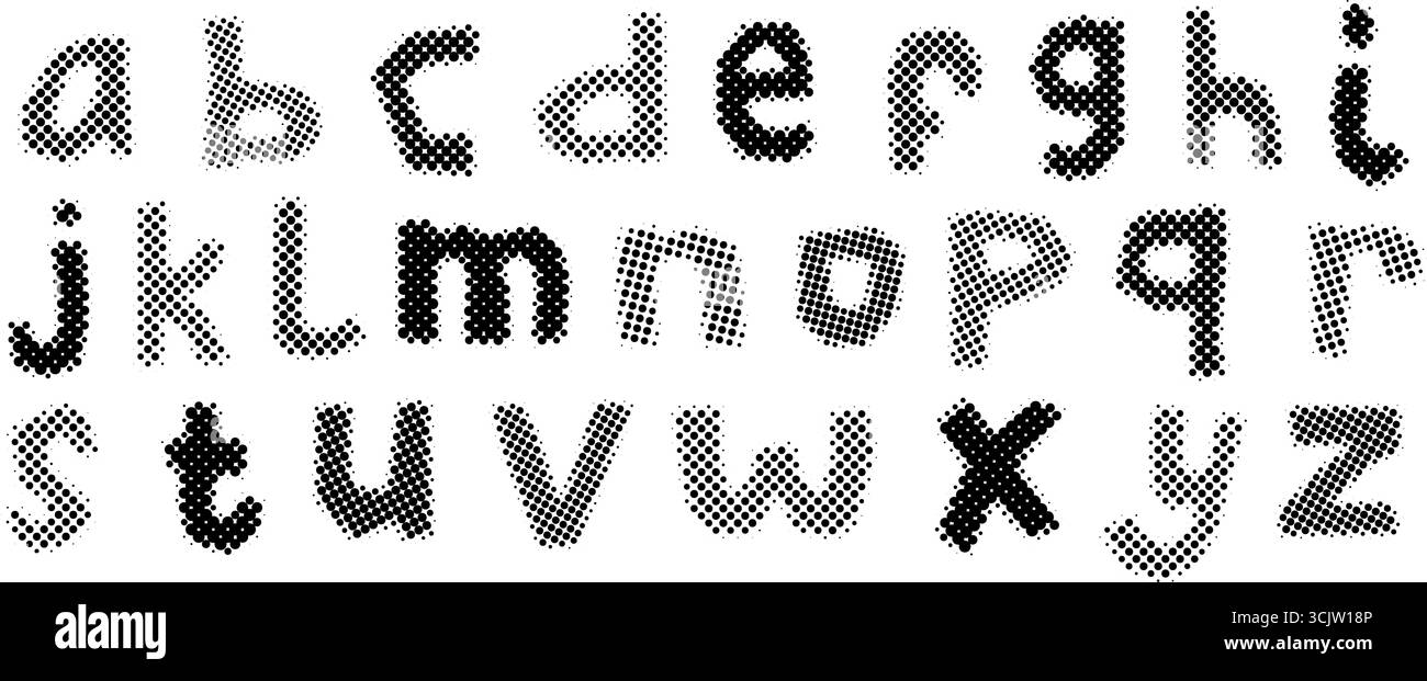 Black halftone alphabet. Retro pixelated lowercase font design. Comic ...