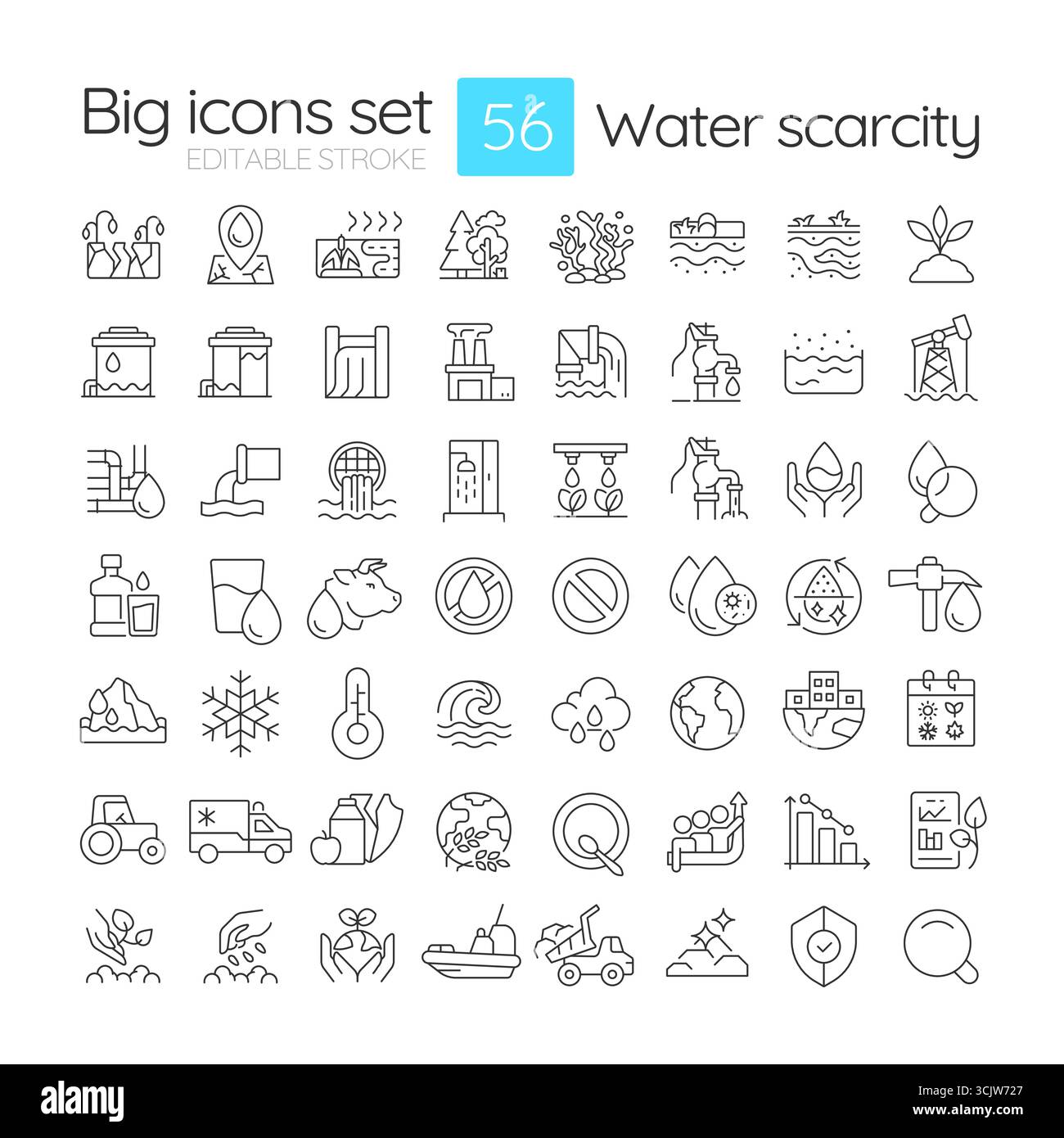 Water scarcity line icons set Stock Vector