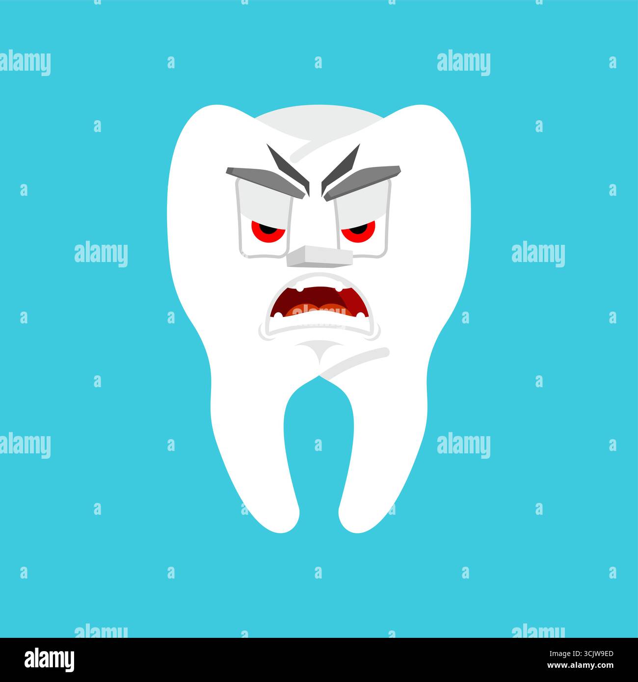 tooth with angry face, symbolizing dental pain, caries, oral problems ...
