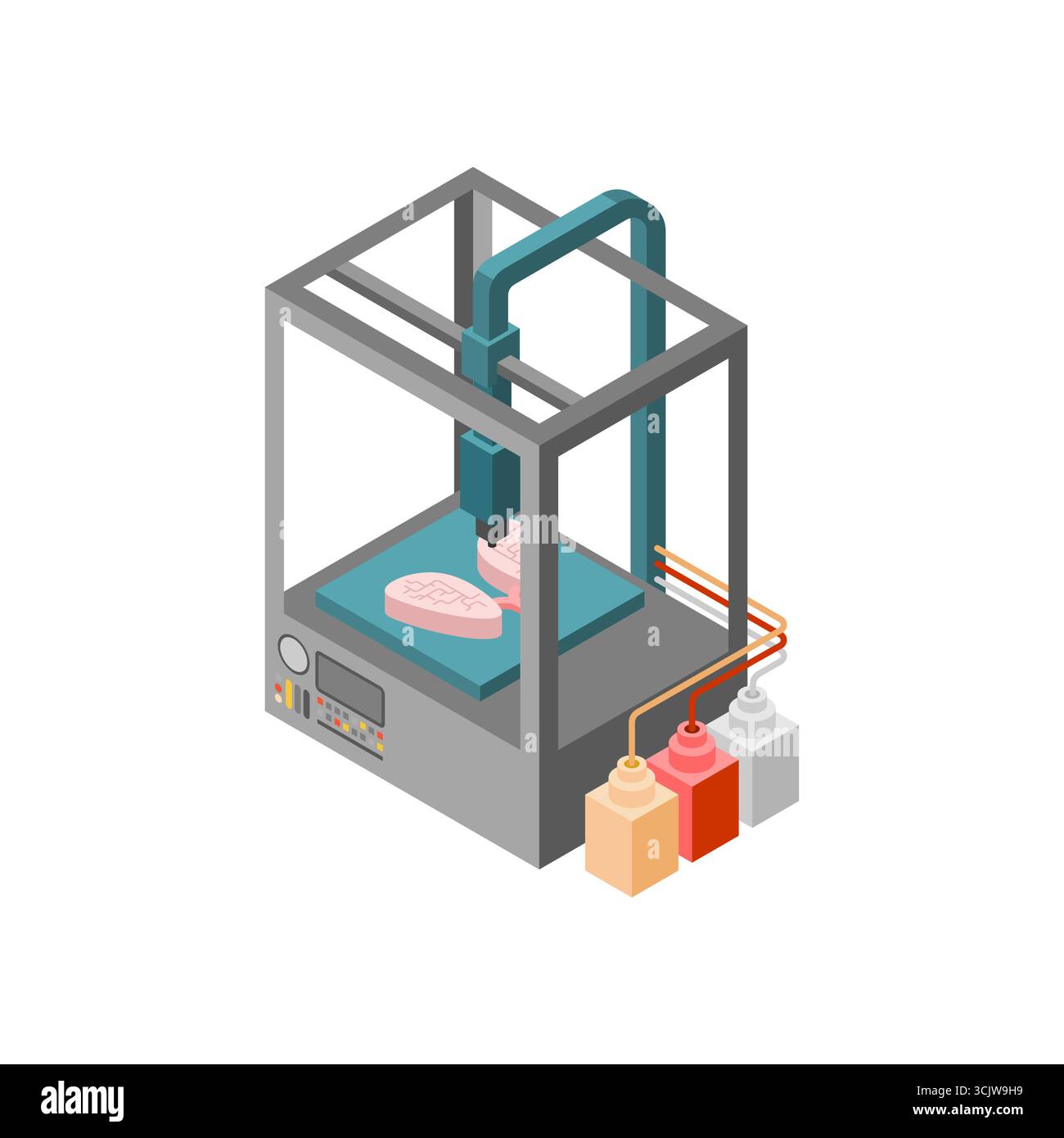 Futuristic 3D bioprinter printing human lungs, symbolizing organ printing, biotechnology, medical innovation, and the future of healthcare and transpl Stock Vector