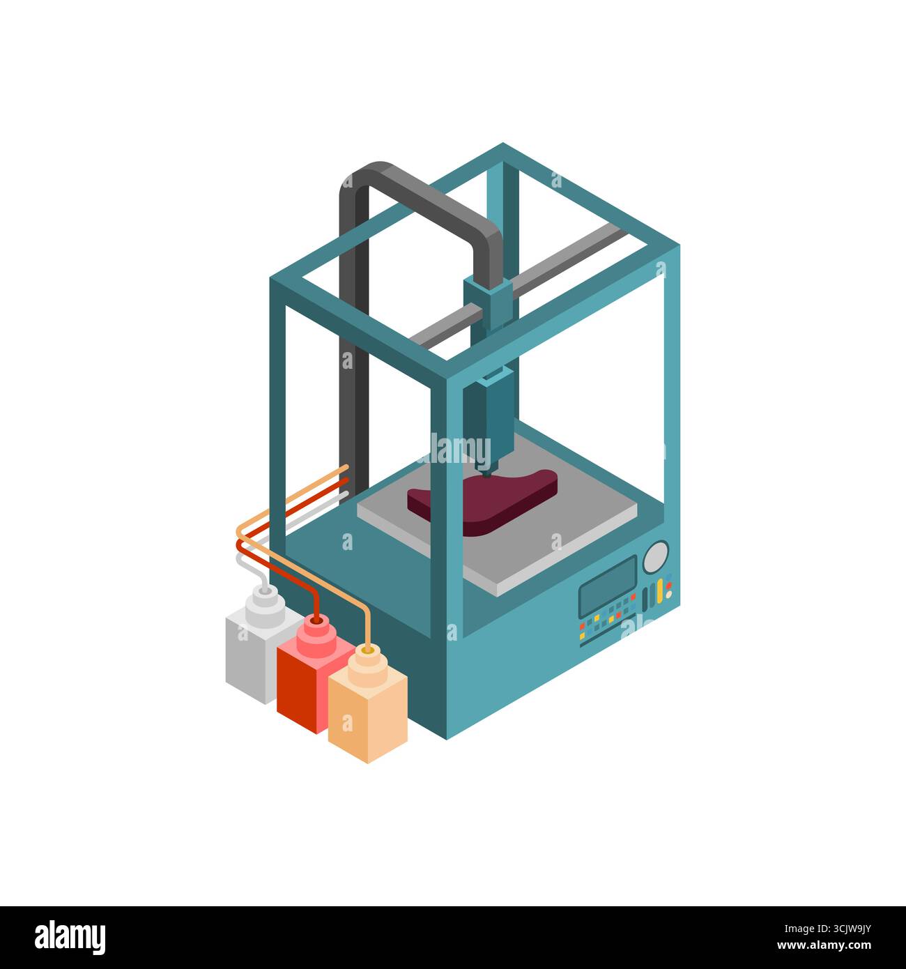 3D printer creating a human liver, symbolizing biotechnology, medical innovation, organ printing, and future healthcare. Stock Vector