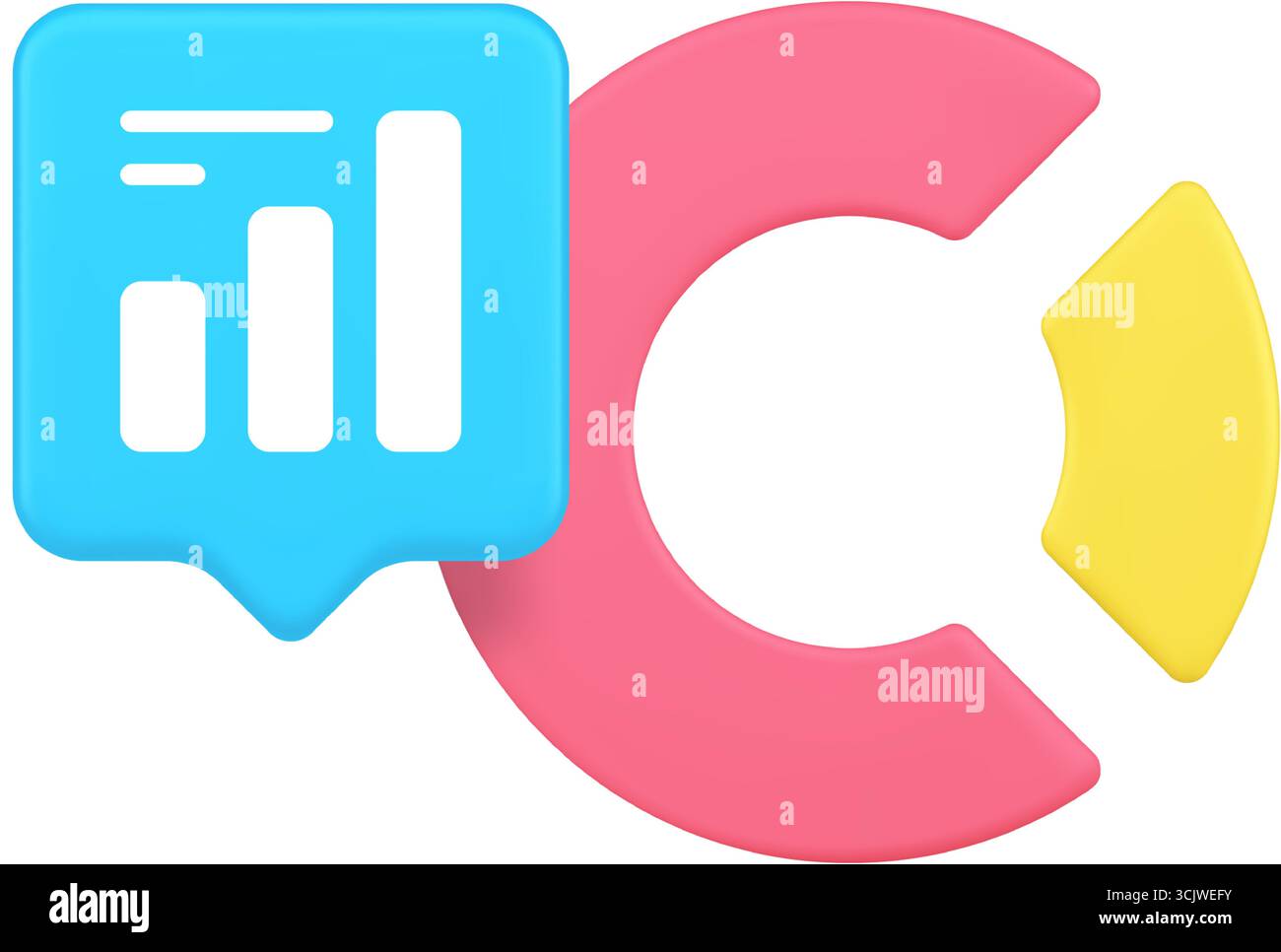 Data analytics visualization pie chart bar graph statistics report business analysis information growth metrics performance dashboard presentation 3d Stock Vector