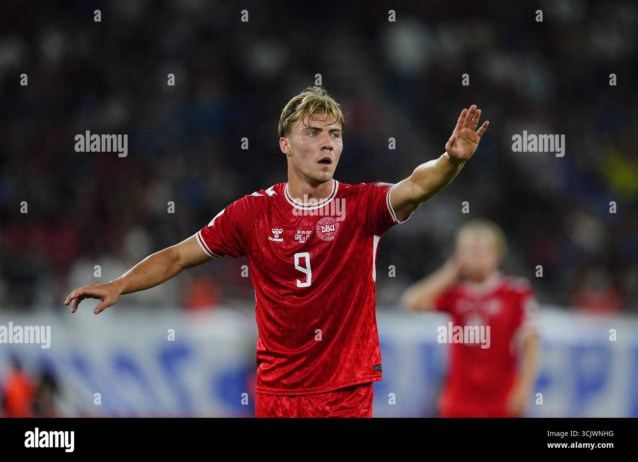 September 08 2025: Rasmus Hoejlund of Denmark gestures during a World ...