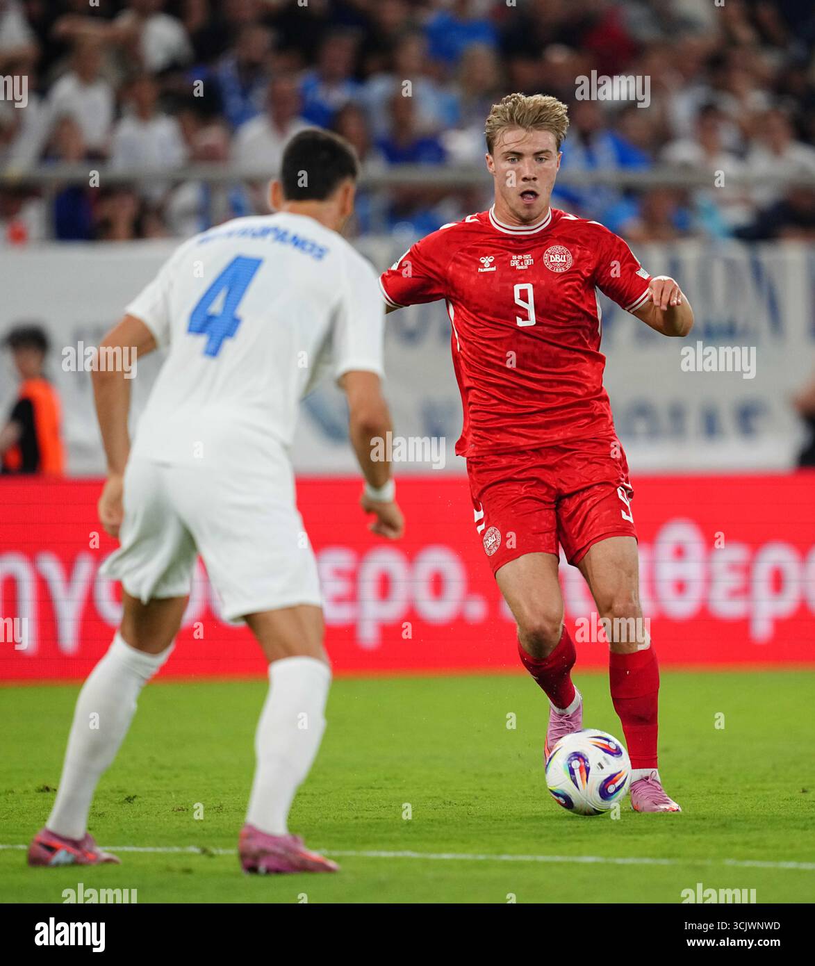 September 08 2025: Rasmus Hoejlund of Denmark controls the ball during ...