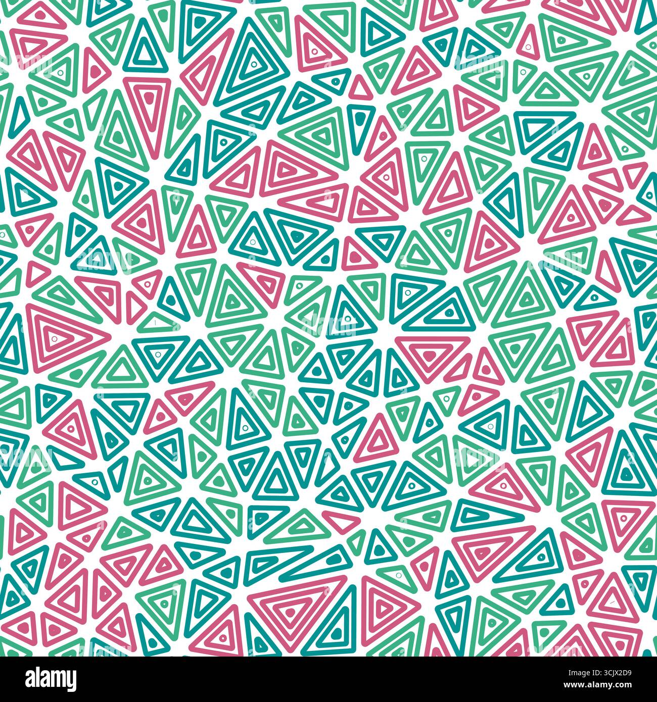 Geometric pattern. Compact triangles size. Multiple repeated inner triangles. Multiple colors style. Repeatable pattern. Beautiful vector tiles. Stock Vector