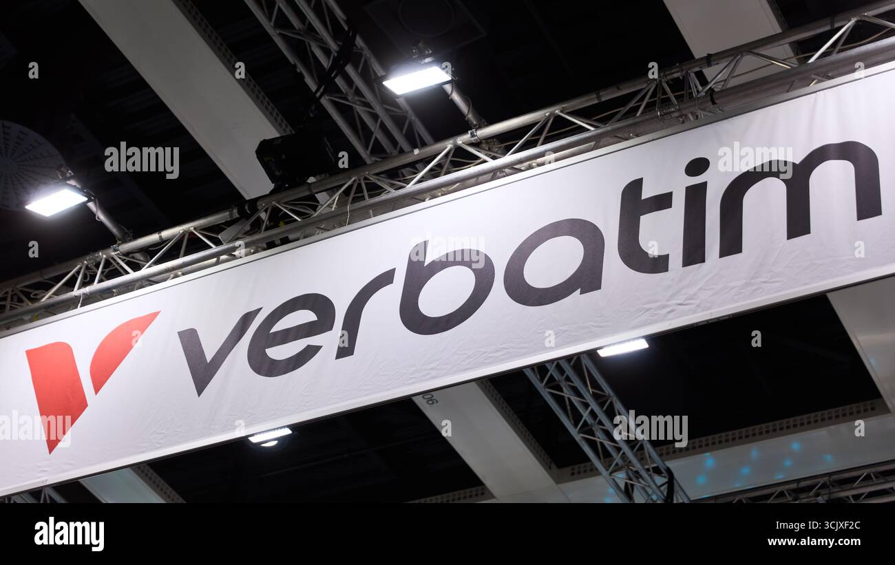 BERLIN, GERMANY - September 7th, 2025: Photo of Verbatim brand logo at IFA consumer electronics trade fair Stock Photo