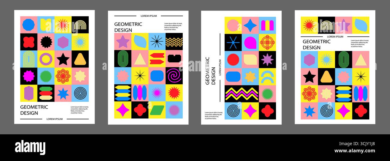 Abstract geometric posters. Brutalist forms. Swiss Design poster set ...