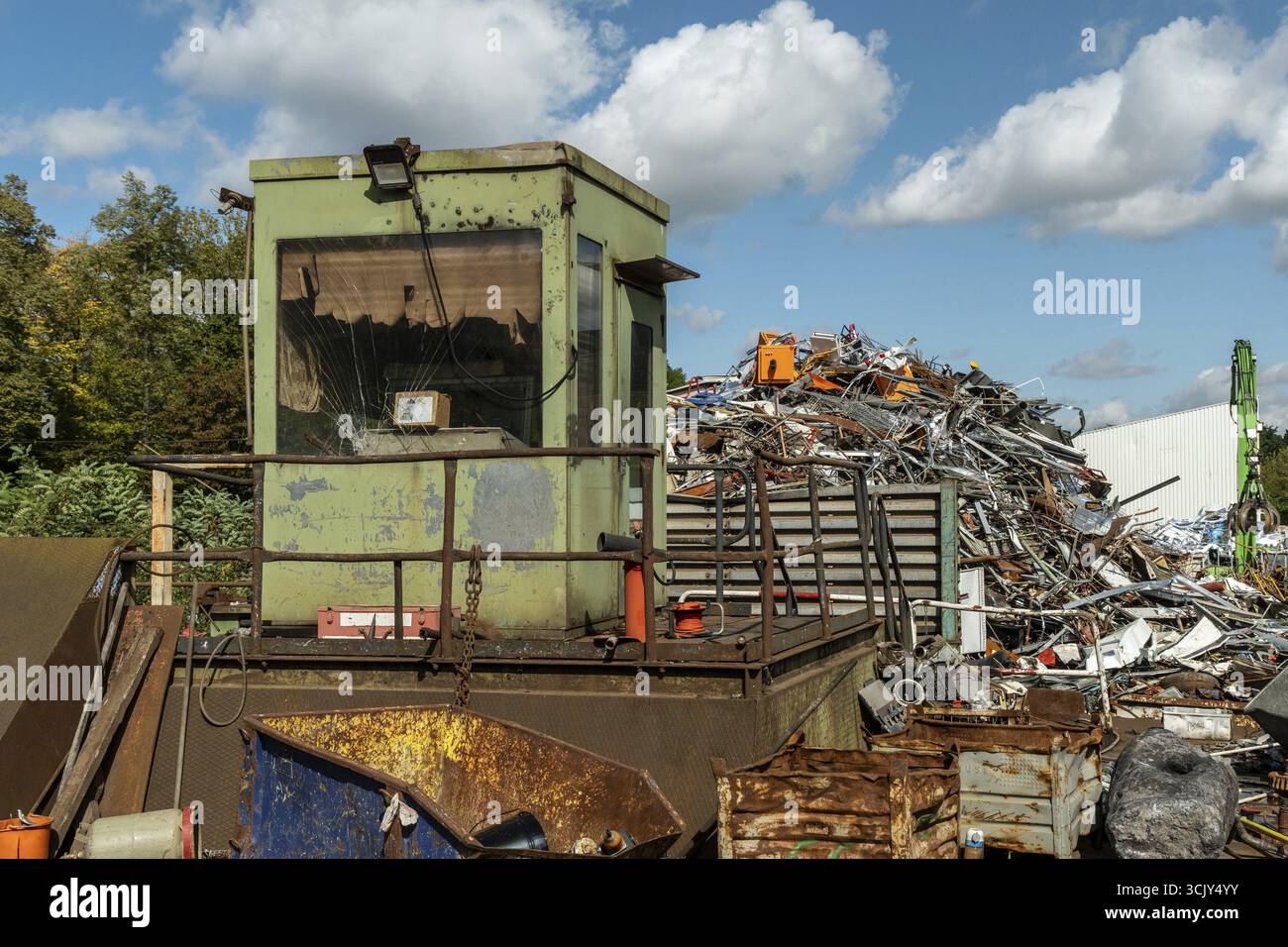Disc Scrap Control cabin of a scrap press with broken disc, Cologne, North Rhine ...