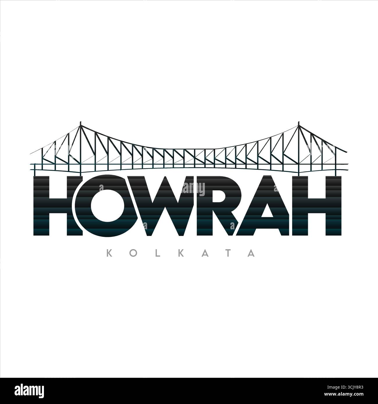 Howrah bridge City text png Howrah text vector and illustration . Kolkata text effect Howrah bridge illustration Stock Vector