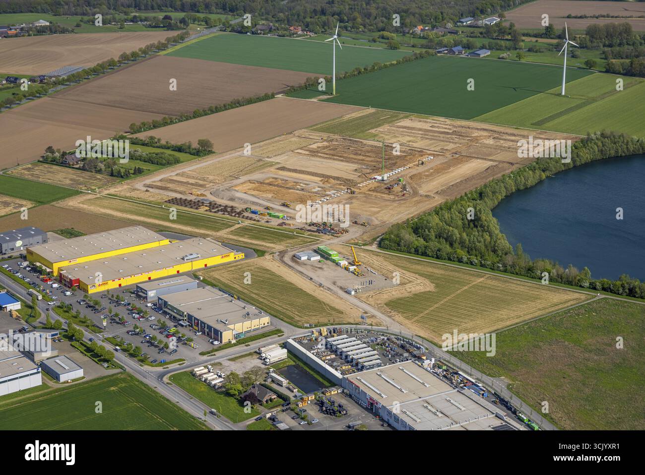 Aerial view, industrial estate on the B67 federal road and Uedemer ...