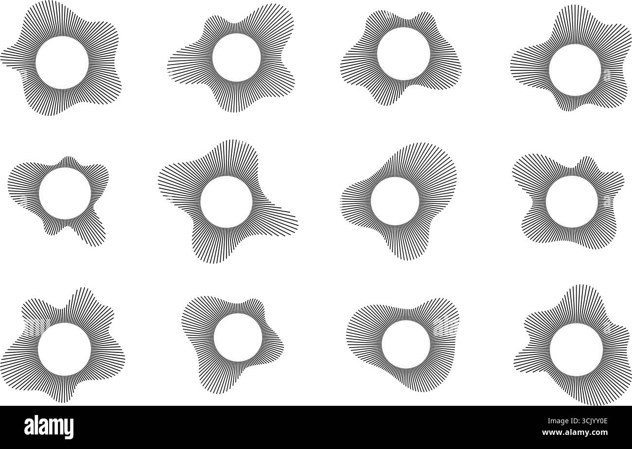 Circular sound wave patterns with radial lines and geometric shapes for ...