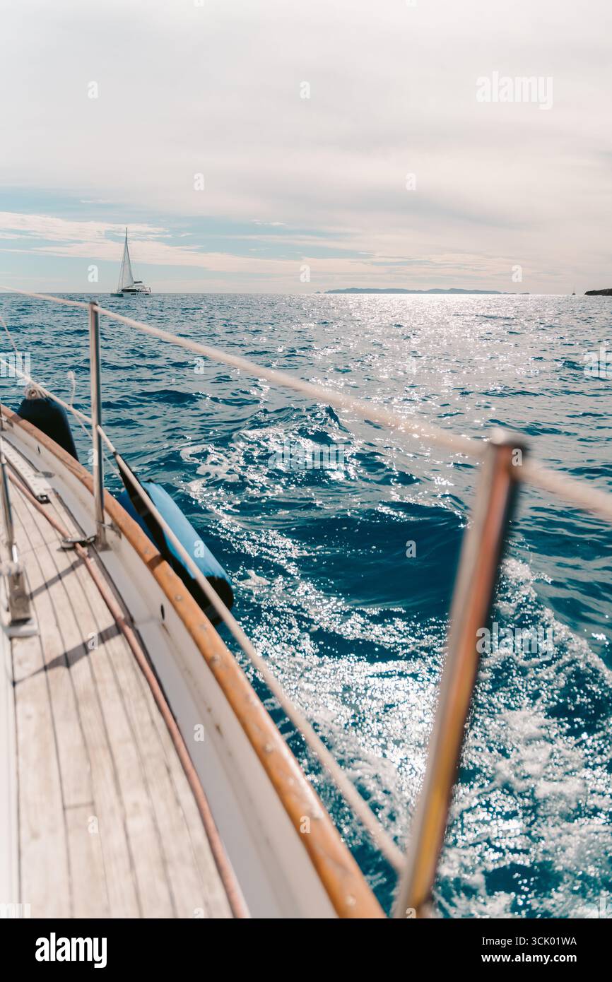 Sailing on the Mediterranean Sea, enjoying the view and the fresh air Stock Photo