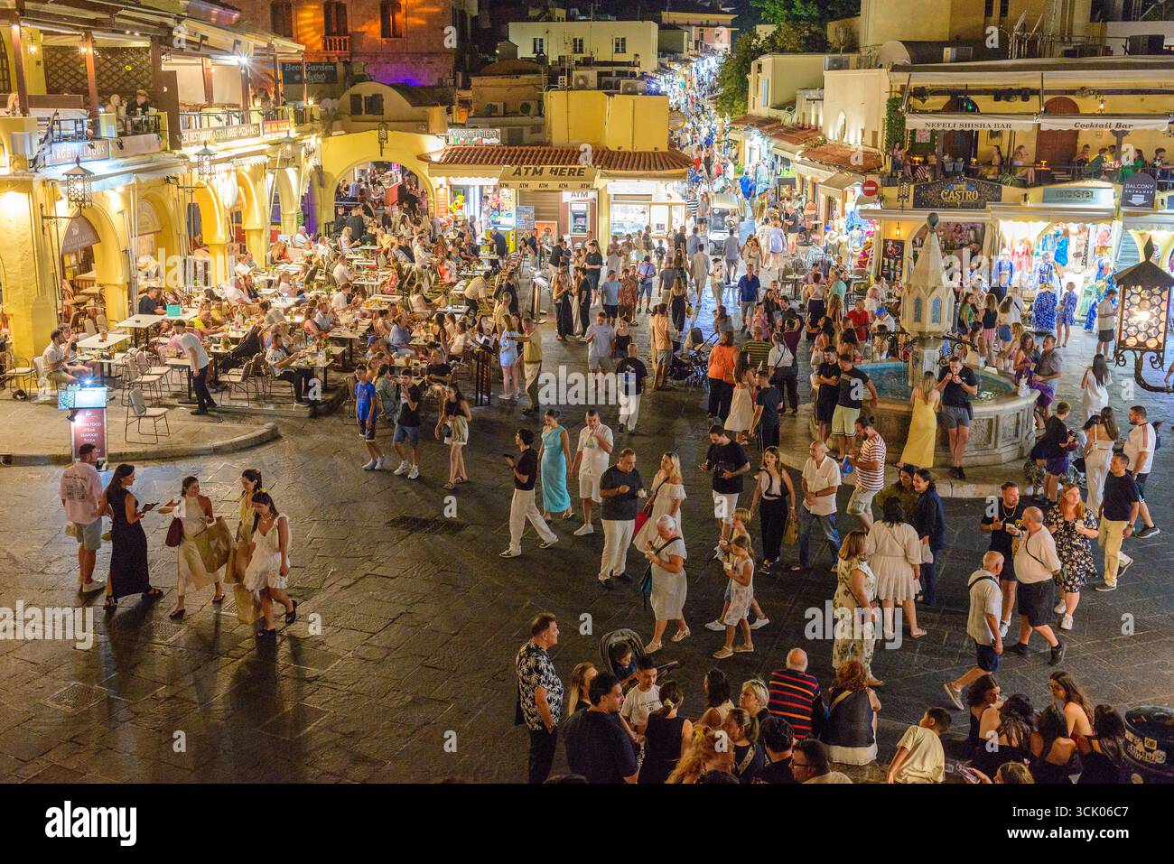 Hippocrates Square at night, Rhodes Old Town, Rhodes, Greece Stock ...