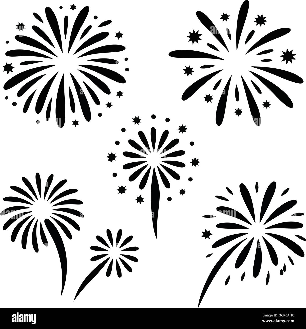 Black and white fireworks silhouette illustrations Stock Vector