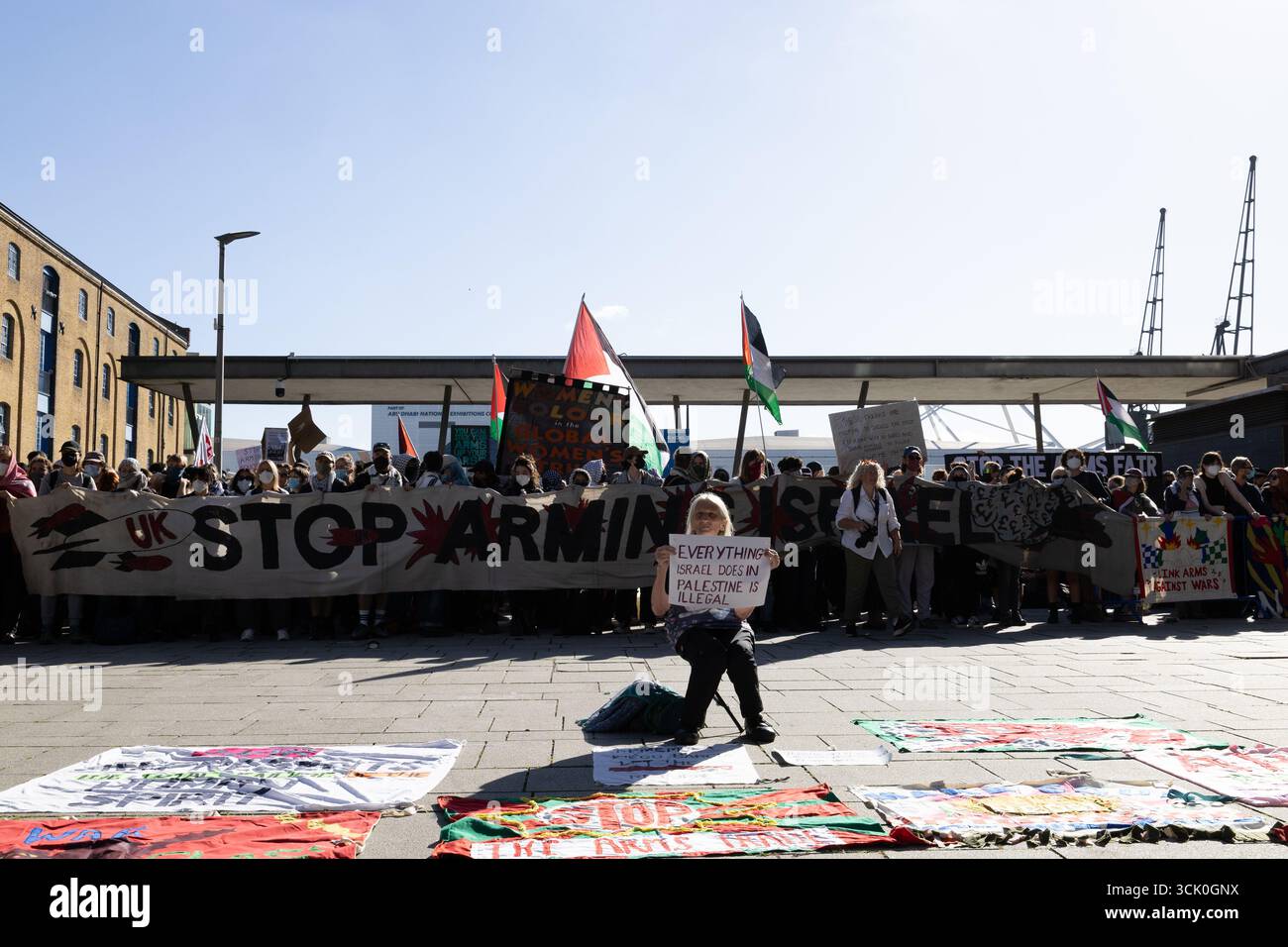 Protesters block the west entrance to the DSEI Arms Fair at the EXCEL ...