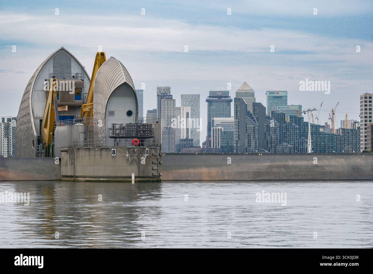 Thames Rising Sector Gate London, UK 7 September 2025. Thames Barrier annual test closure at a ...