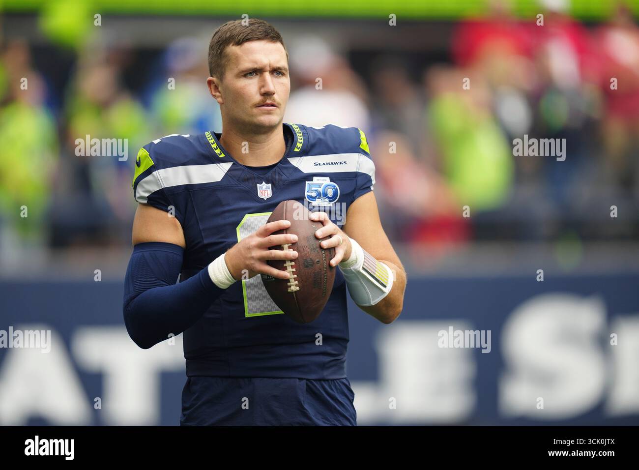 Seattle Seahawks quarterback Drew Lock (2) looks on before an NFL(01)