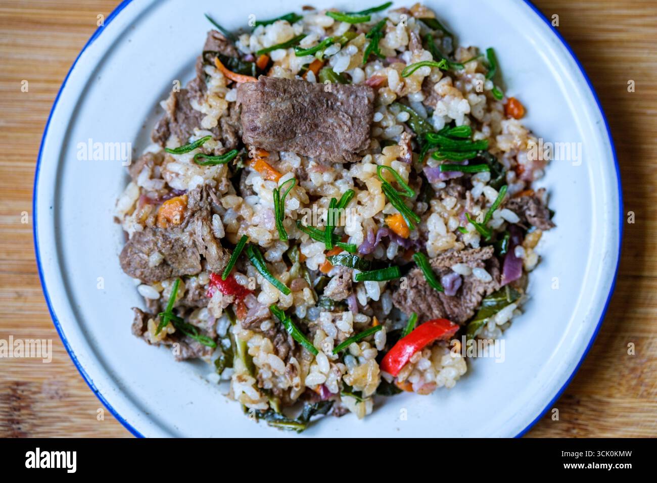 London UK, September 09 2025, Japanese Style Chilli Beef And Rice Meal Stock Photo