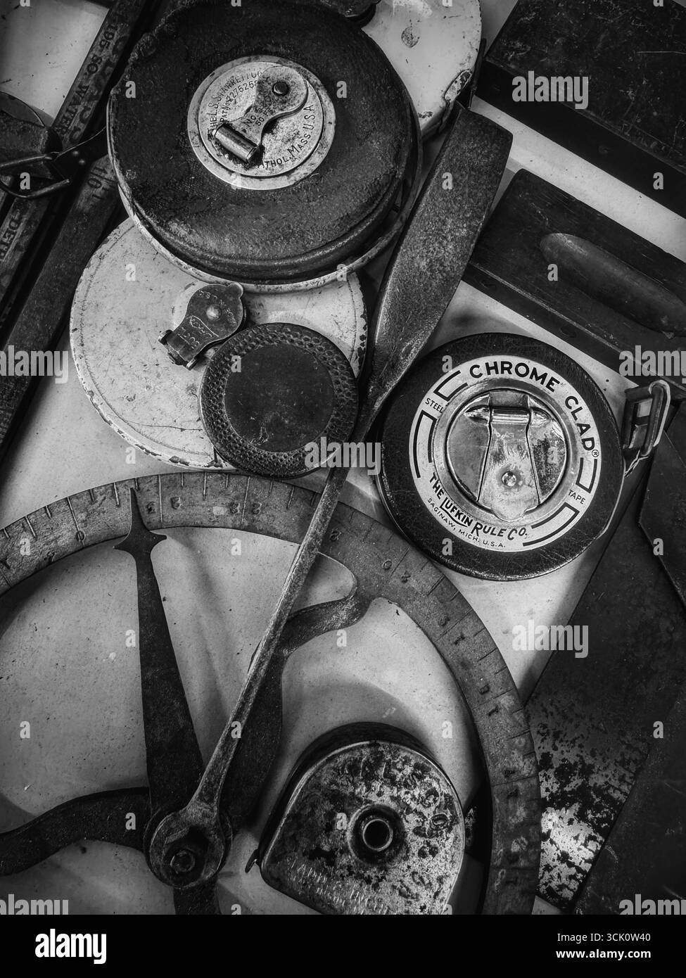 Vintage measuring instruments in black and white - Smartphone Captured Stock Image