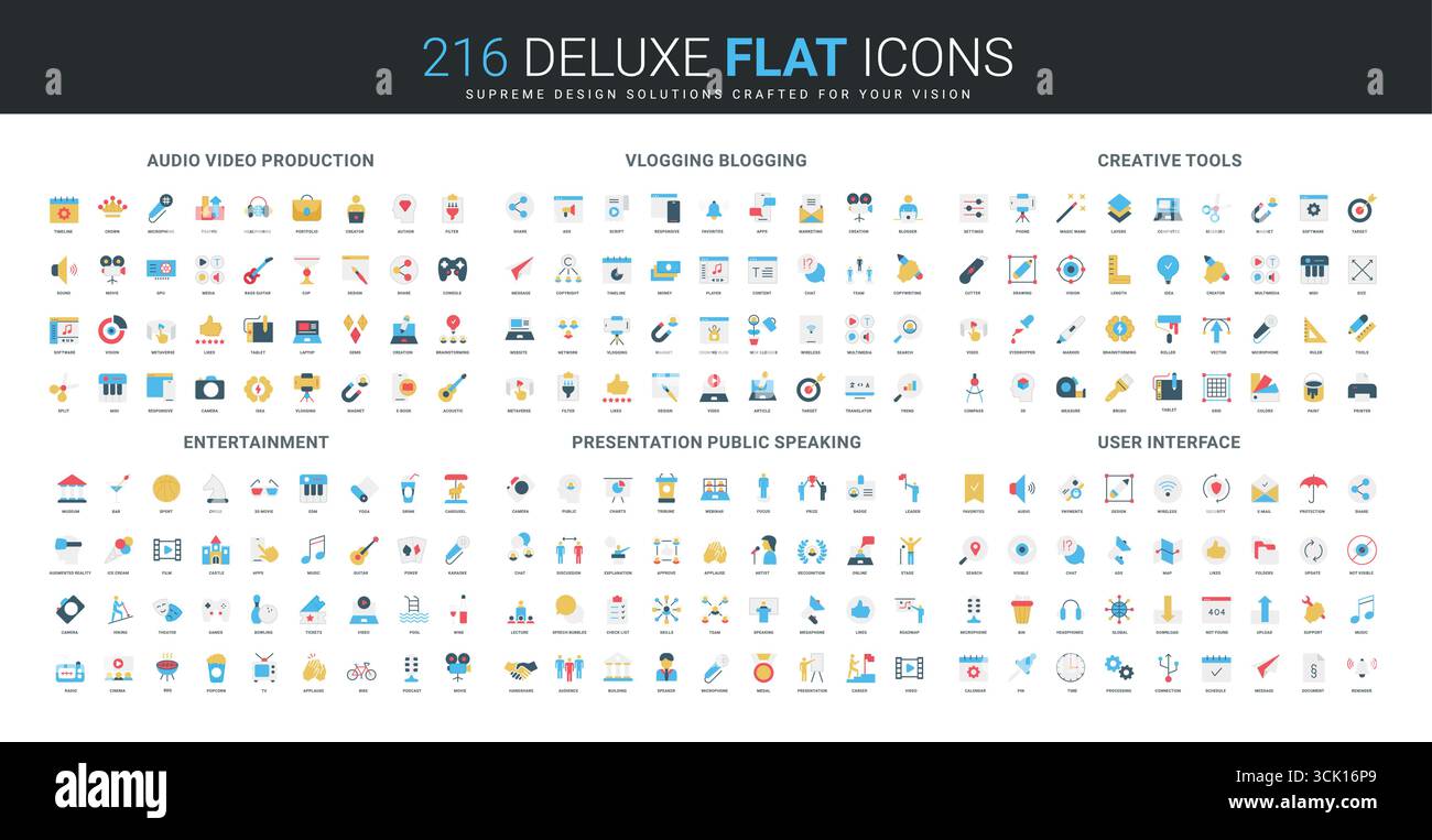 Multimedia Editing and Design Icons Collection Vector Stock Vector ...