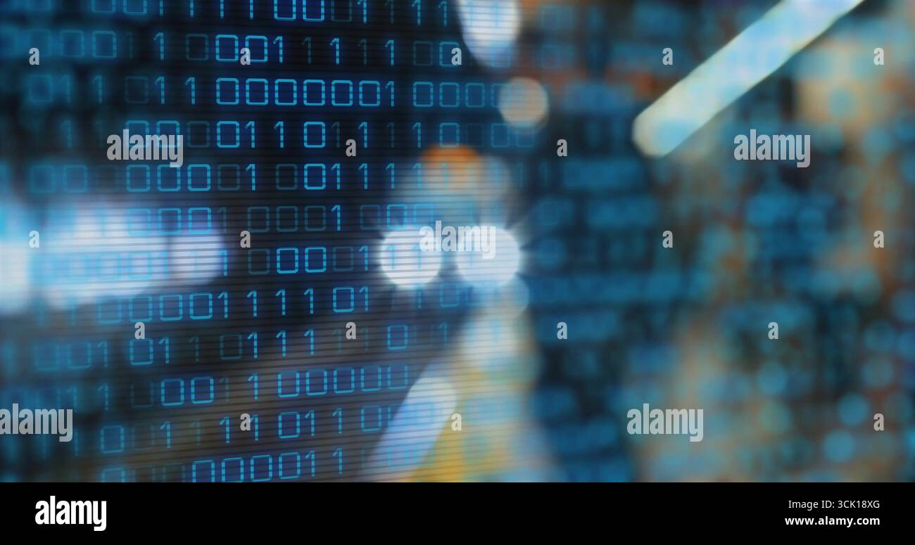 Displaying binary code overlay flickering on abstract interface ...