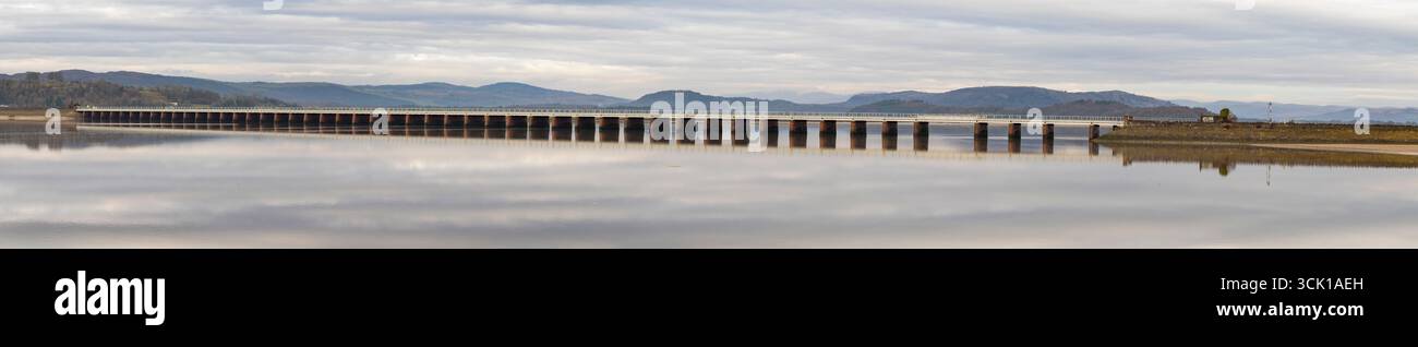 The Kent Viaduct across the Kent estuary at Arnside in Cumbria, England. Panoramic image taken in November. Stock Photo