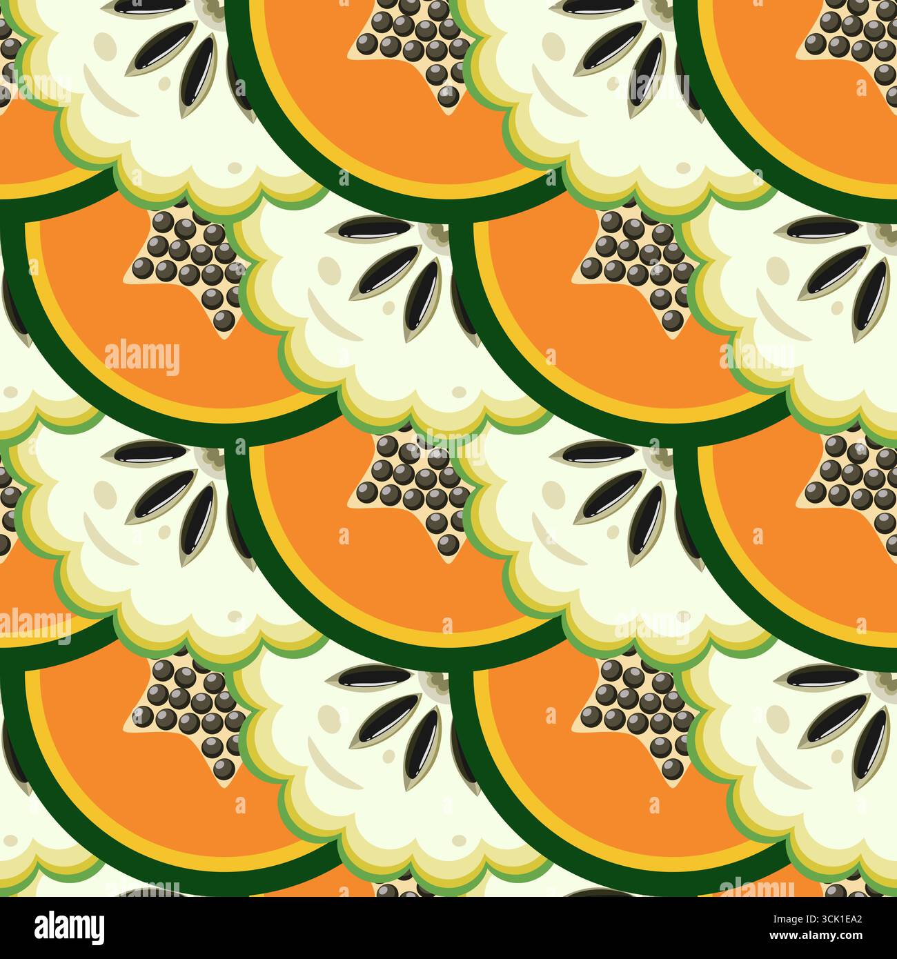 Papaya and sweetsop slices seamless botanical pattern vector illustration Stock Vector