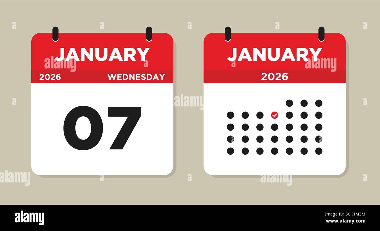 January 7 2026 Calendar Vector Illustration. 7 january calendar page ...