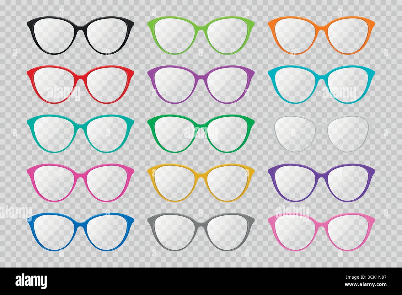 Vector Eyeglasses Frames Icon Set in Multiple Colors Cat Eye Shape ...