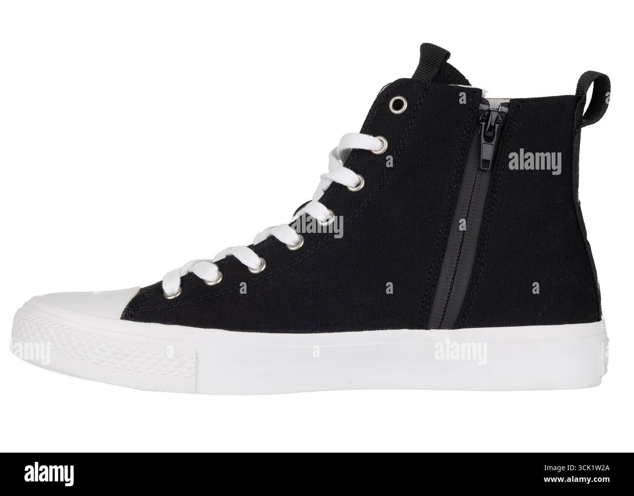 Black high top canvas sneaker with side zipper Stock Photo