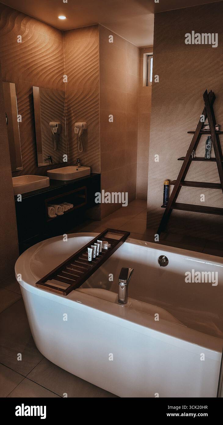 Luxury beachfront resort with infinity pool and ocean view on Zanzibar Islans, Tanzania - Smartphone Captured Stock Image