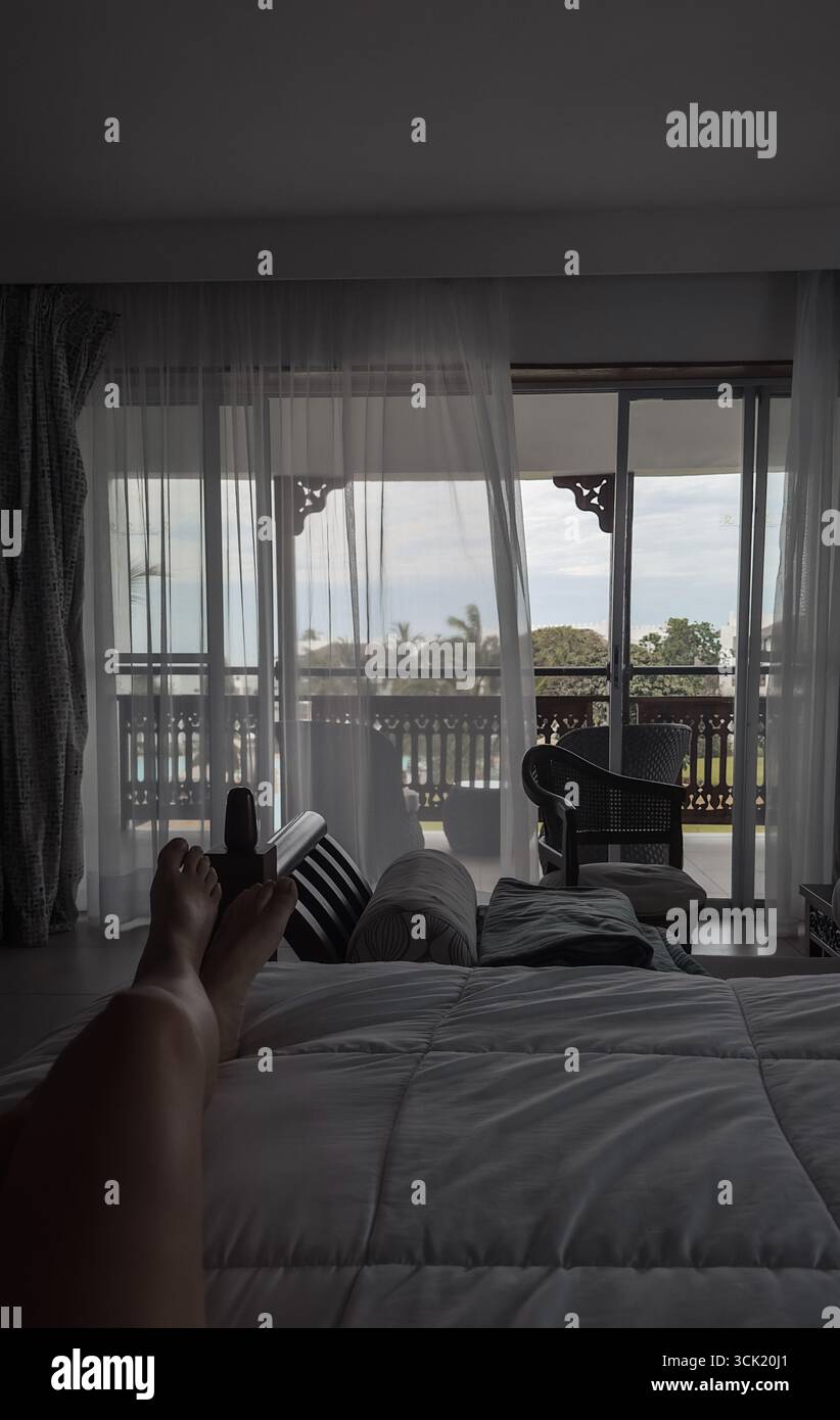 Luxury beachfront resort with infinity pool and ocean view on Zanzibar Islans, Tanzania - Smartphone Captured Stock Image