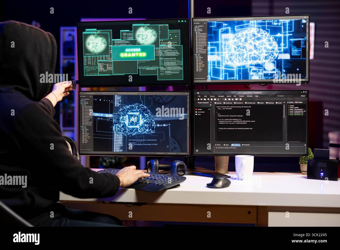 Hacker doing ransomware attacks using AI machine learning to hold ...