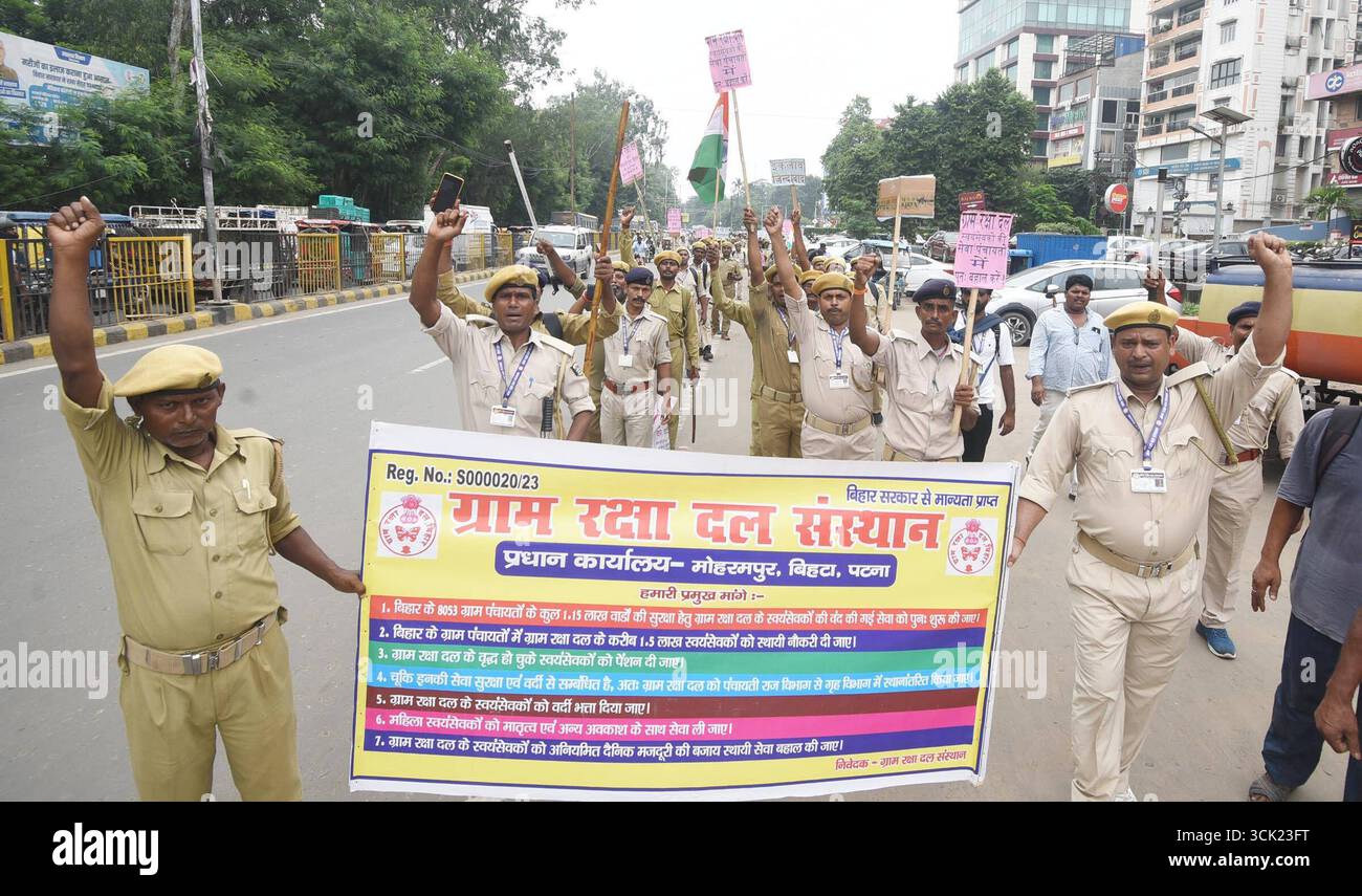 Awas Raksha PATNA, INDIA - SEPTEMBER 9: Members of Gram Raksha Dal taking out rally ...