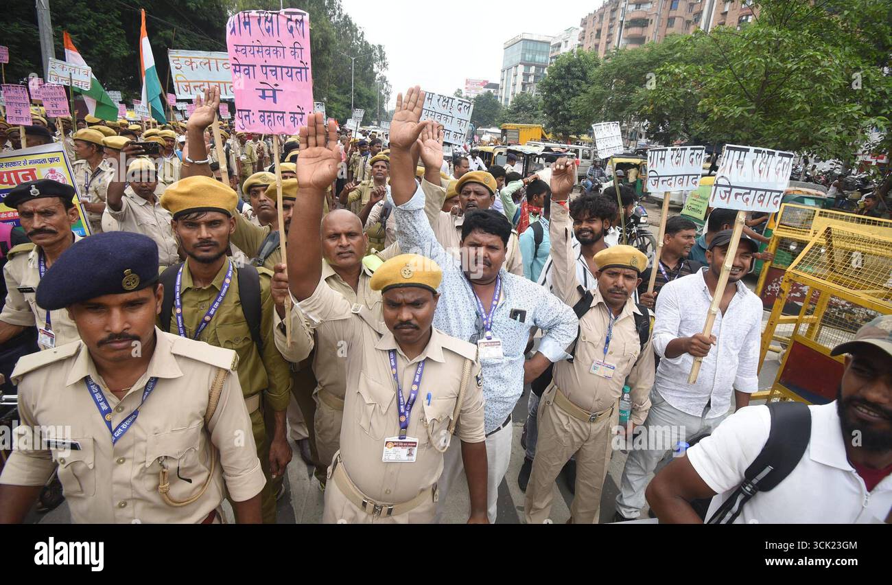 Awas Raksha PATNA, INDIA - SEPTEMBER 9: Members of Gram Raksha Dal taking out rally ...