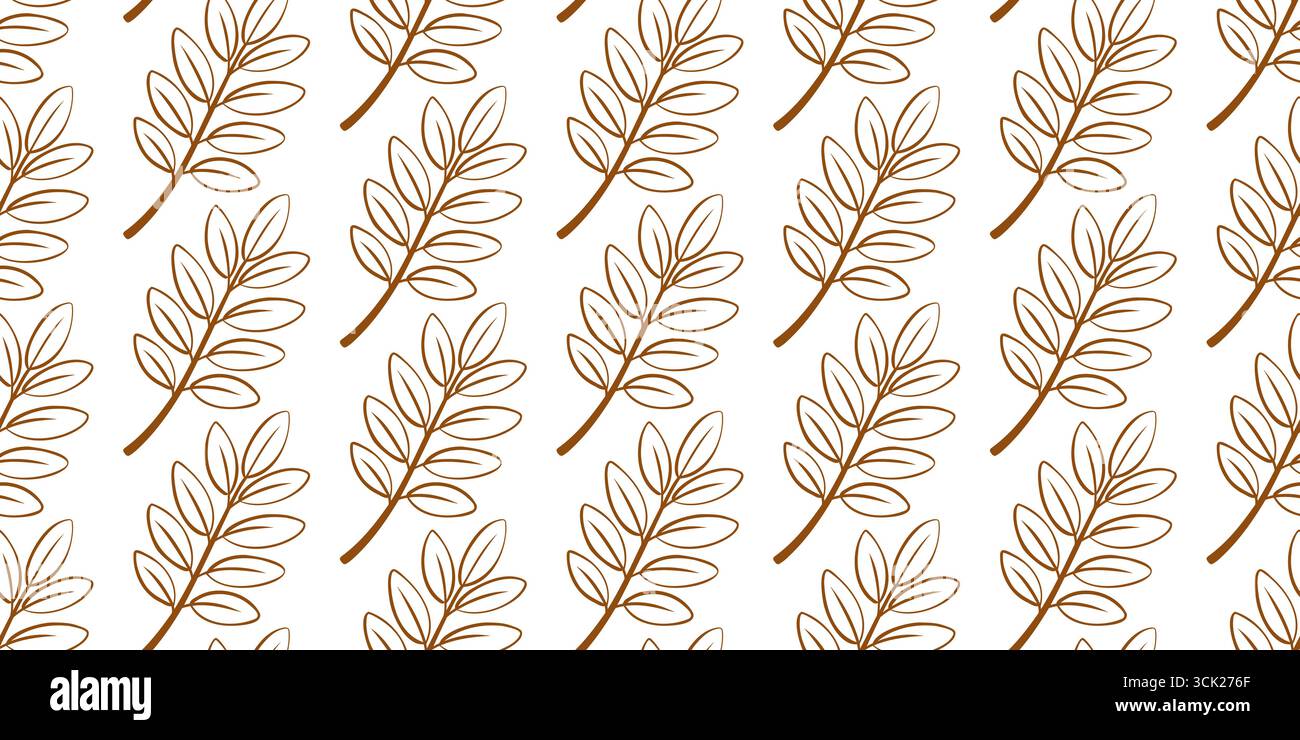 Seamless botanic pattern with linear branches and leaves. Outline vector background. Stock Vector