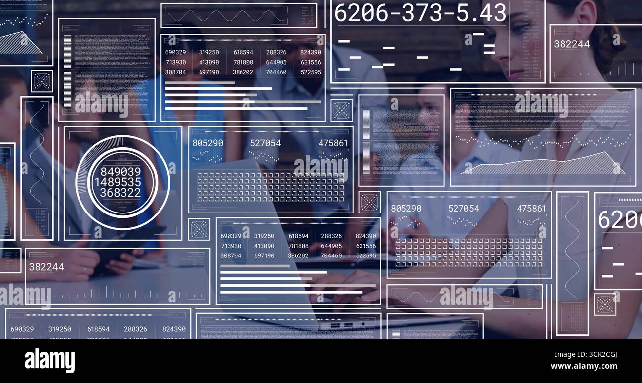 Collaborating professionals analyzing data in conference room, with ...