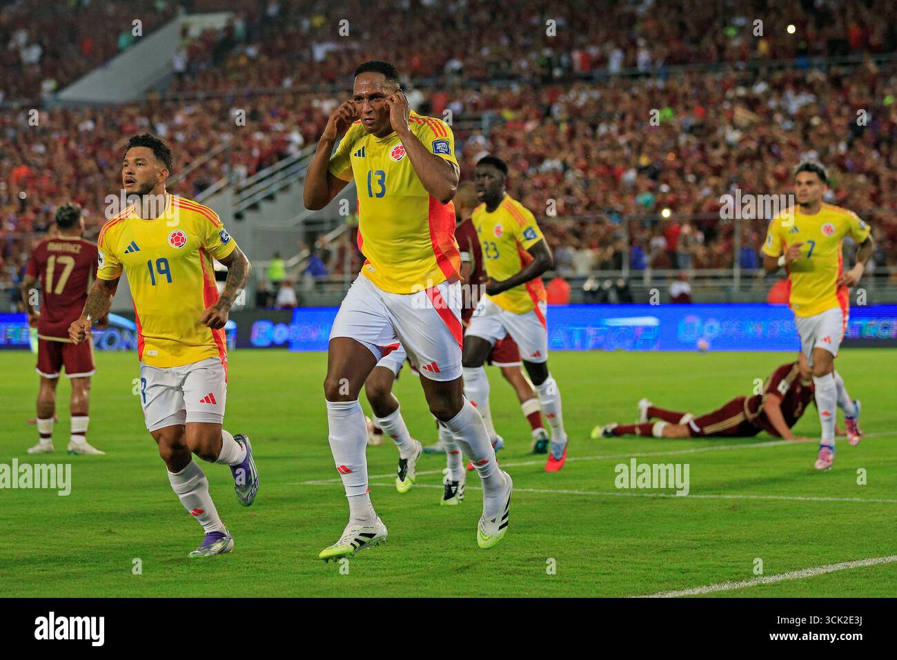 Maturin, Venezuela, 09th Sep, 2025. Yerry Mina of Colombia celebrates