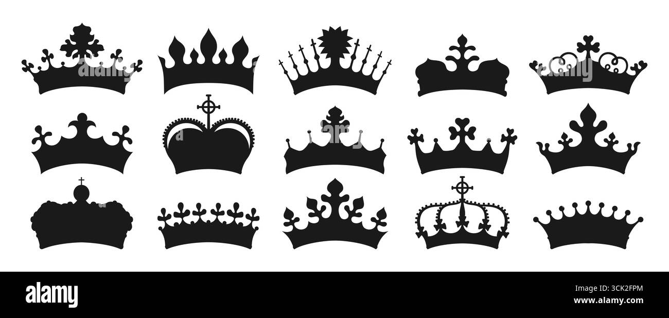 Crown symbols silhouette set. Royal luxury crown different shape icon ...