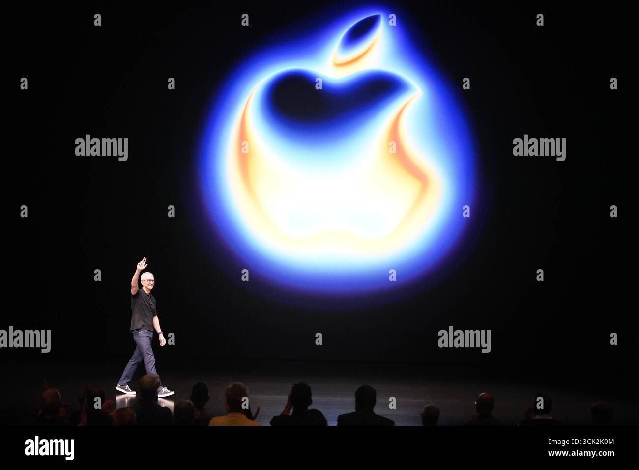 San Francisco, USA. 9th Sep, 2025. Apple CEO Tim Cook attends a product launch event in Cupertino, California, the United States, on Sept. 9, 2025. Apple Inc. on Tuesday announced a series of new iPhones and wireless earphone products, including iPhone 17, all-new iPhone Air and AirPods Pro 3. Credit: Wu Xiaoling/Xinhua/Alamy Live News Stock Photo