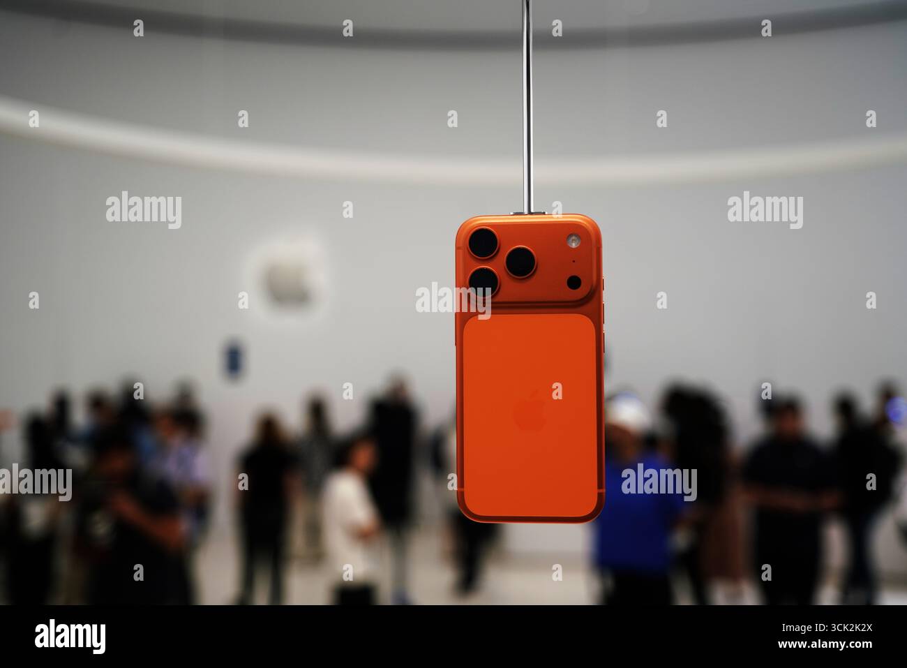 San Francisco, USA. 9th Sep, 2025. A new Apple mobile phone is pictured in Cupertino, California, the United States, on Sept. 9, 2025. Apple Inc. on Tuesday announced a series of new iPhones and wireless earphone products, including iPhone 17, all-new iPhone Air and AirPods Pro 3. Credit: Wu Xiaoling/Xinhua/Alamy Live News Stock Photo