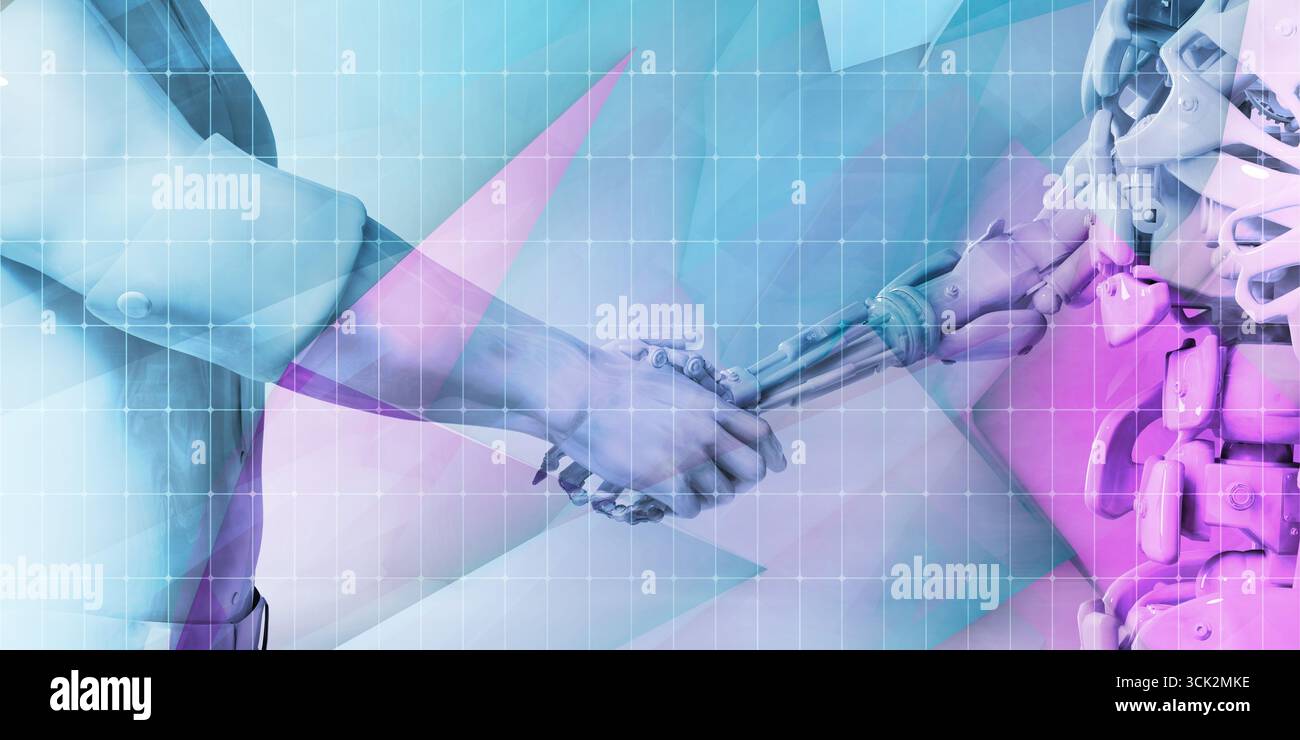People and Machines Coexisting with Artificial Intelligence Virtual Entity Stock Photo