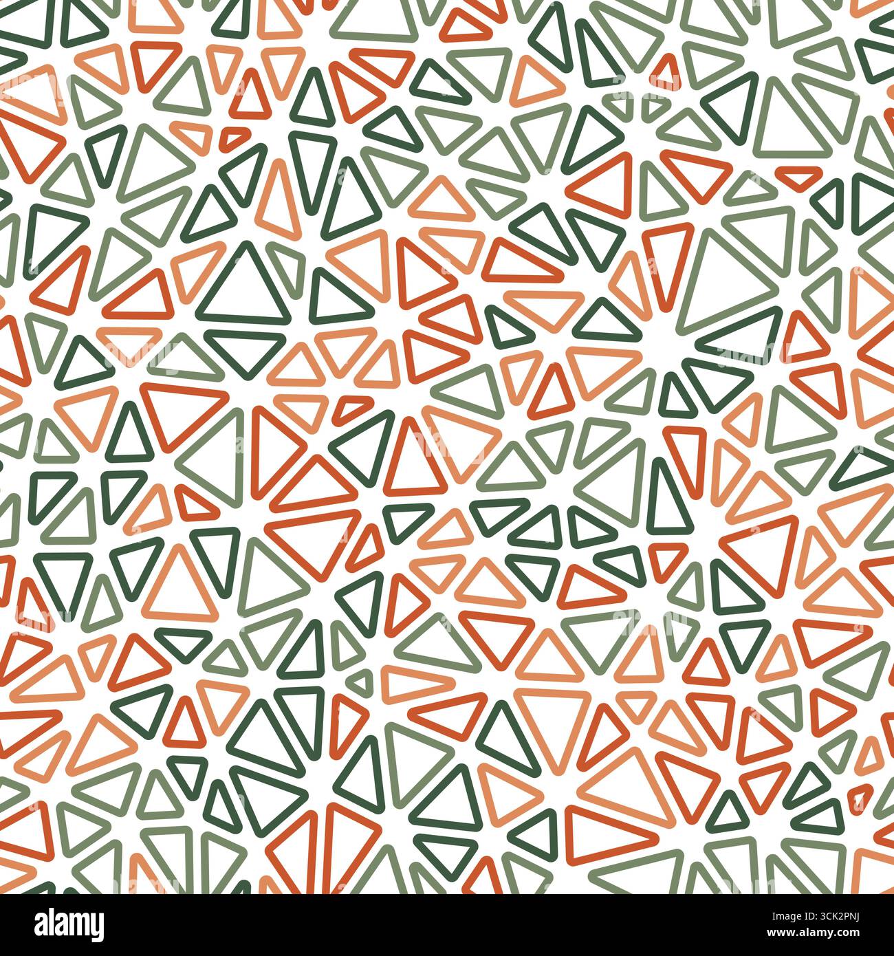 Tileable abstract background. Small triangles size. Multiple colors style. Rounded triangles outlined. Repeatable pattern. Earth tones harmony. Stock Vector
