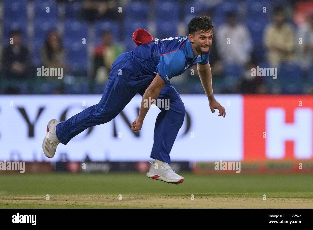 Afghanistan's Azmatullah Omarzai bowls a delivery during the Asia Cup ...
