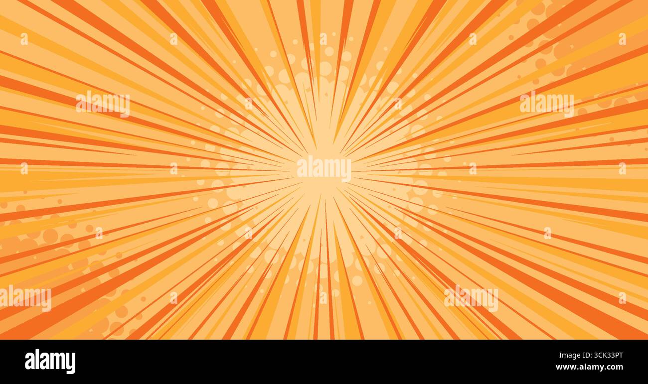Anime comic burst bg with orange radial rays and sparkles for manga ...