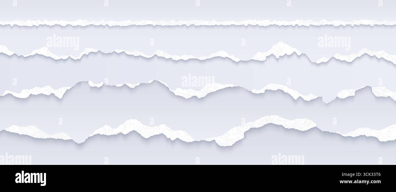 White paper rip tear edges with realistic torn borders and shadow ...