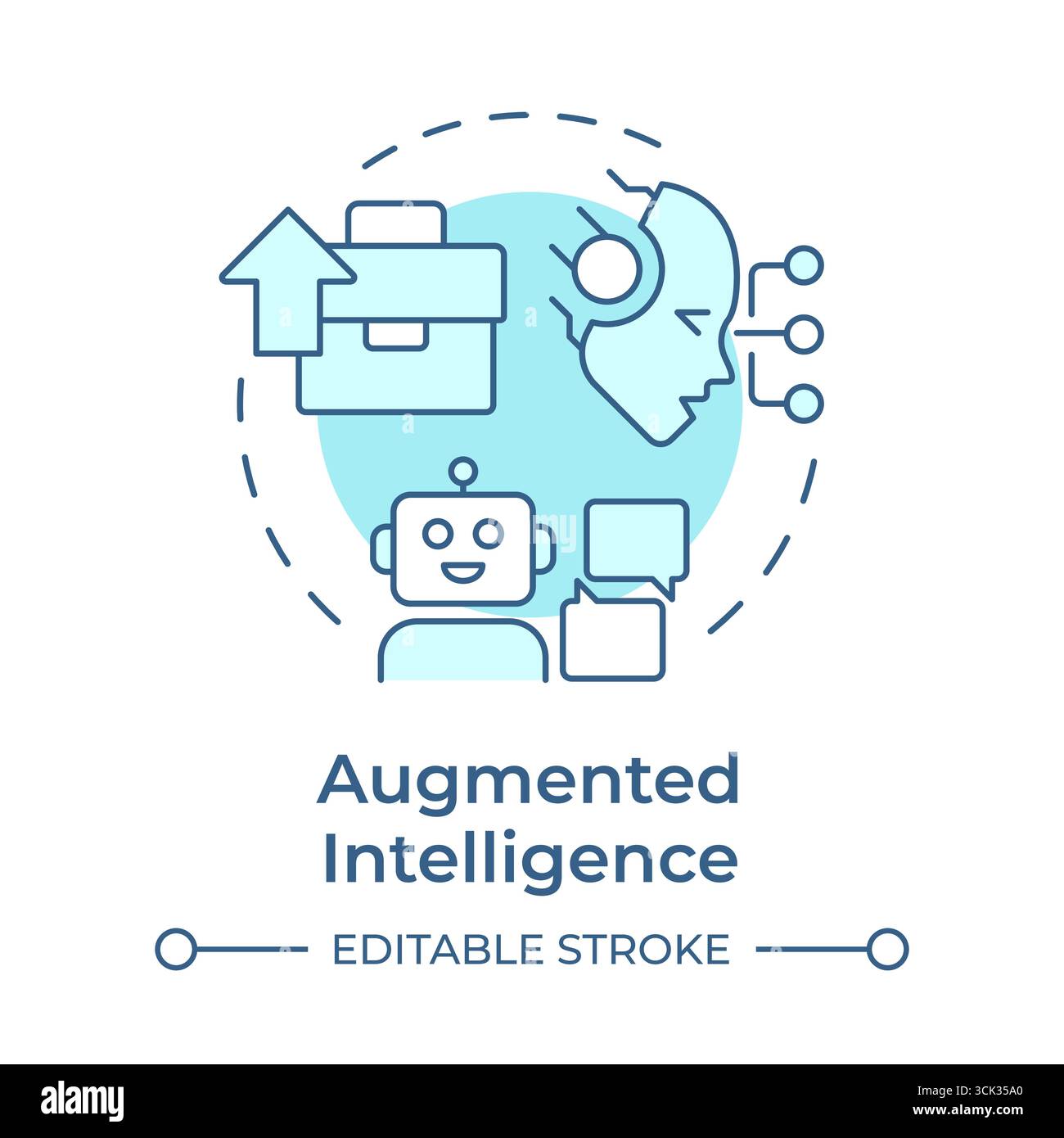 Augmented intelligence soft blue concept icon Stock Vector